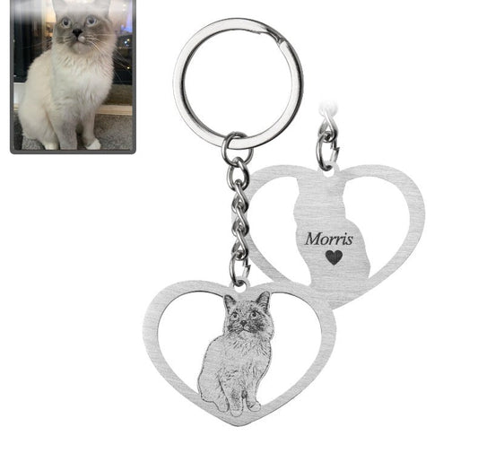 Silhouette Halo-Heart Life-Like Cat Keychain