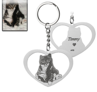 Silhouette Halo-Heart Life-Like Cat Keychain