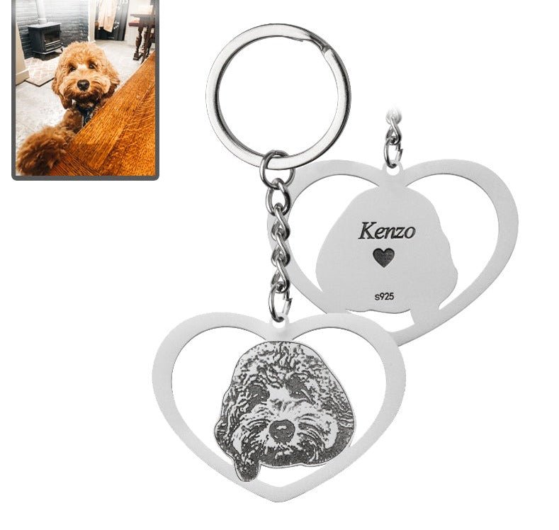 Silhouette Halo-Heart Life-Like Dog Keychain