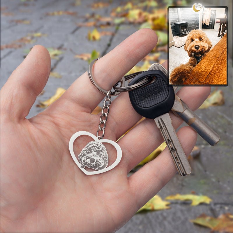 Silhouette Halo-Heart Life-Like Dog Keychain