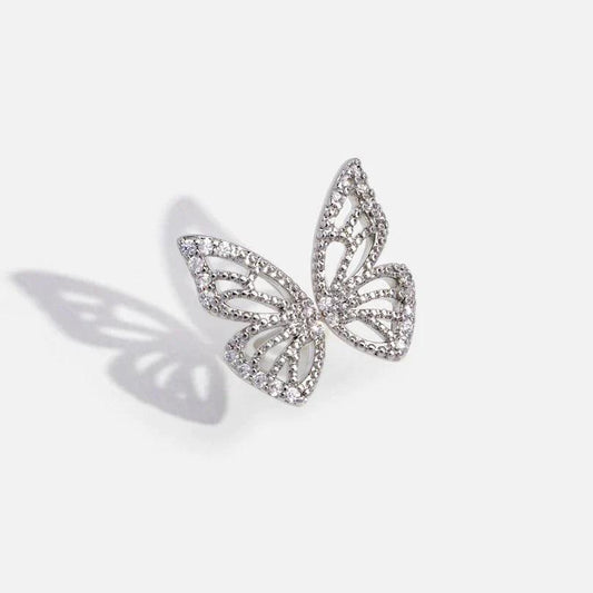 Silver Butterfly Wing Double Piercing Earrings