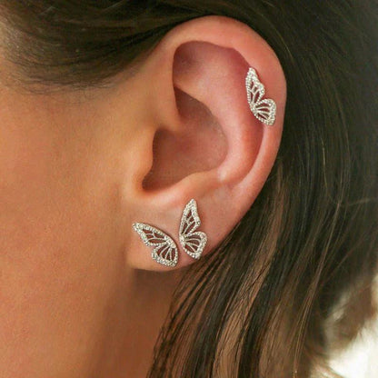 Silver Butterfly Wing Double Piercing Earrings