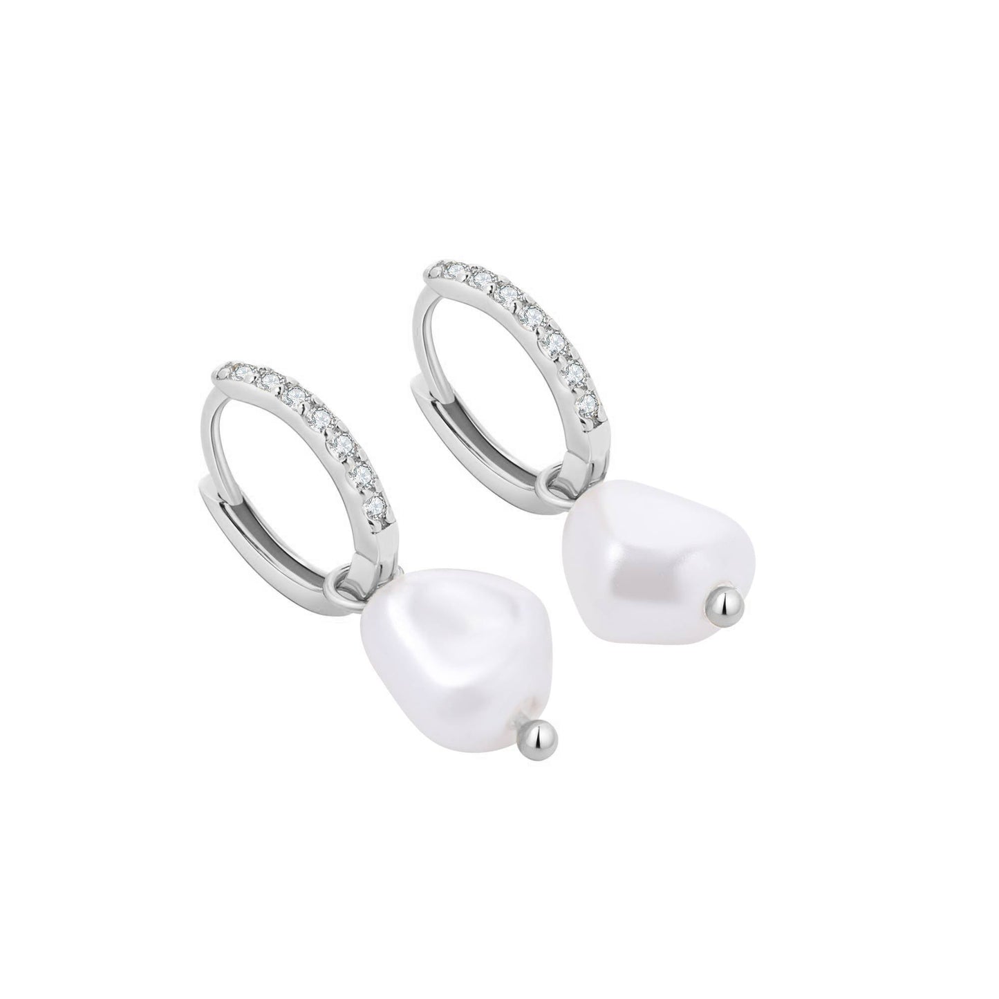 Freshwater Pearl Drop Pave Huggie Earrings