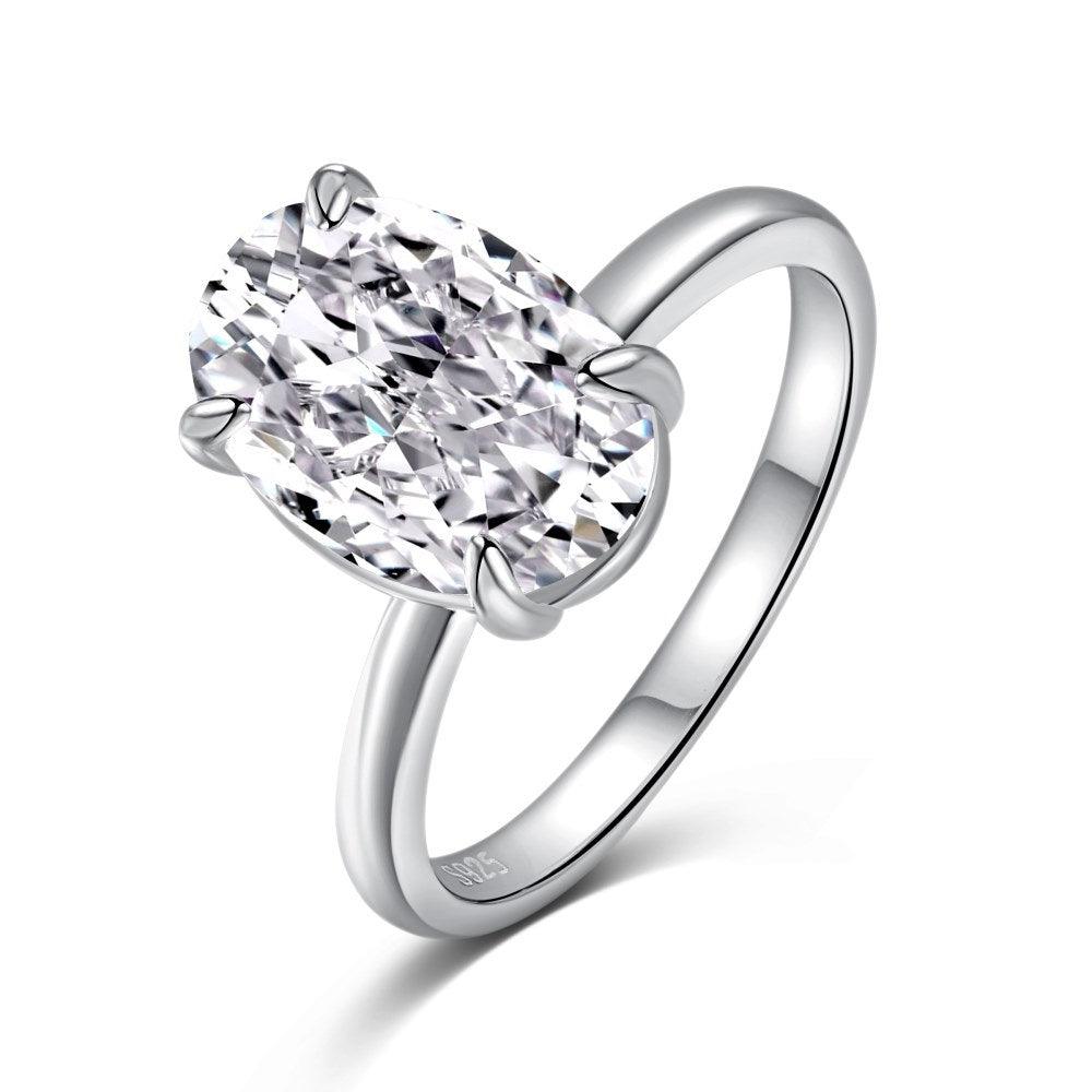 Small Oval-Cut Solitaire Plain Band Ring