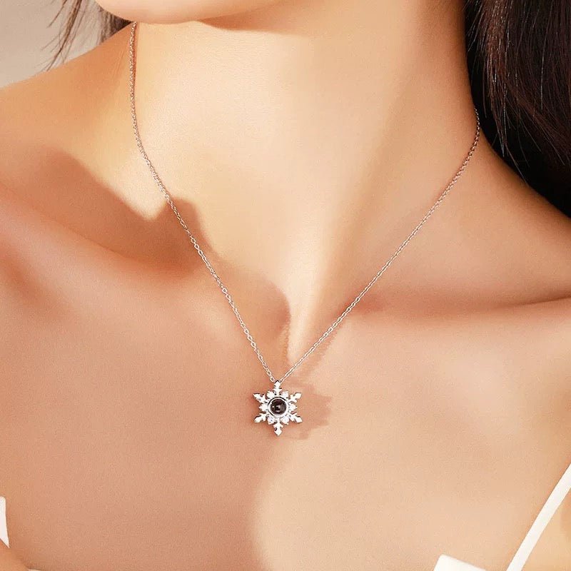 Custom Photo Projection Necklace Snowflake Christmas Gift