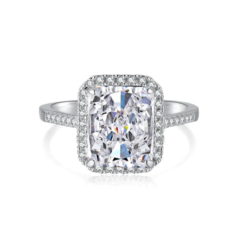 Sparkle Halo Radiant Cut Cubic Zirconia Engagement Ring In White Gold