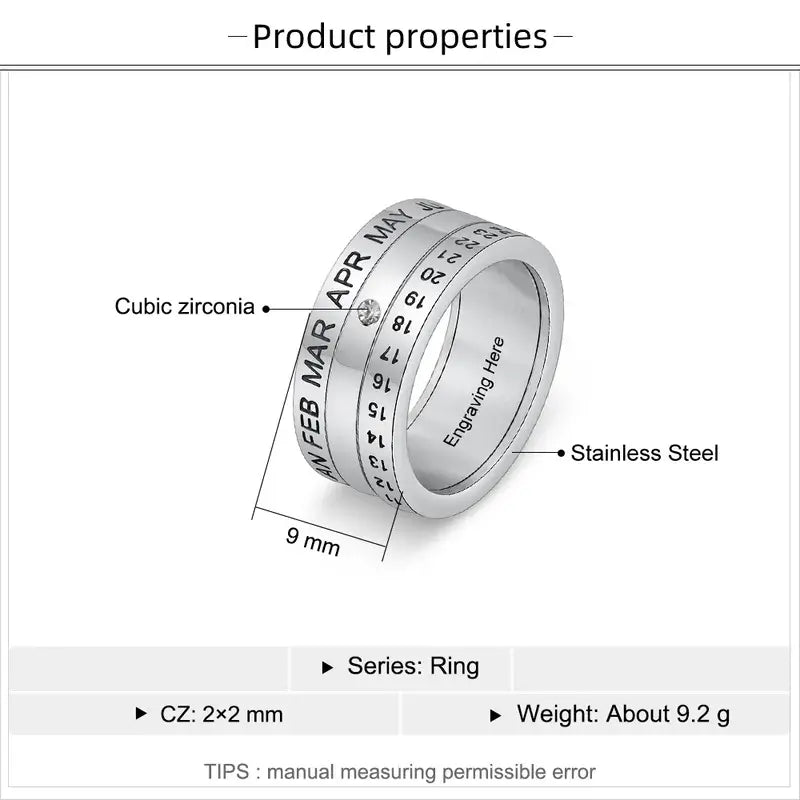 Special Date Fidget Ring | Anxiety Ring with Engraving | Spinner Ring 2 Colours