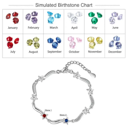 Personalized Star Charm Birthstone Bracelet | Engraved Name Bracelet | Up to 7 Birthstone and Names