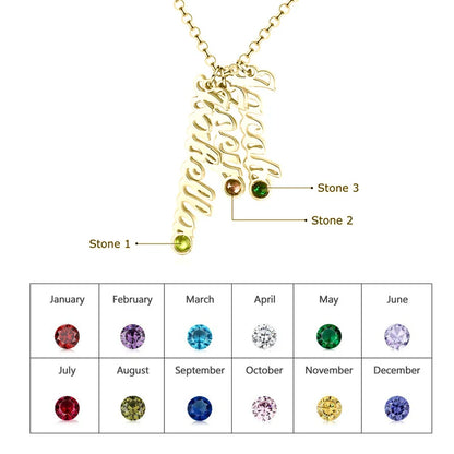 Sterling Silver 3 Names Necklace with 3 Birthstones, Personalised Names Necklace for Her, Custom Name Necklace Gold/Silver/Rose Gold