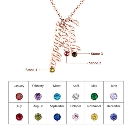 Sterling Silver 3 Names Necklace with 3 Birthstones, Personalised Names Necklace for Her, Custom Name Necklace Gold/Silver/Rose Gold