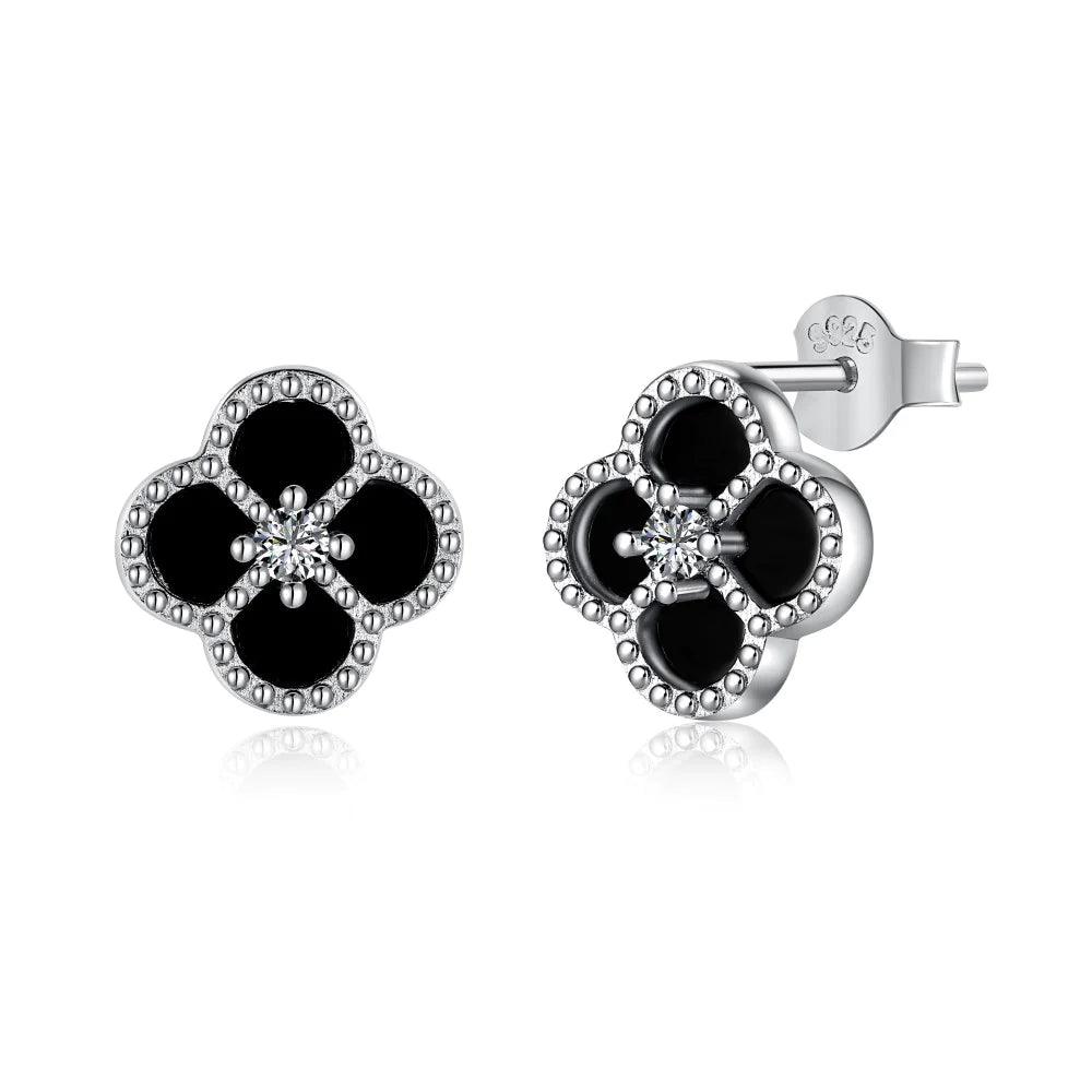 STERLING SILVER BLACK ONYX CLOVER EARRINGS