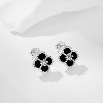 STERLING SILVER BLACK ONYX CLOVER EARRINGS