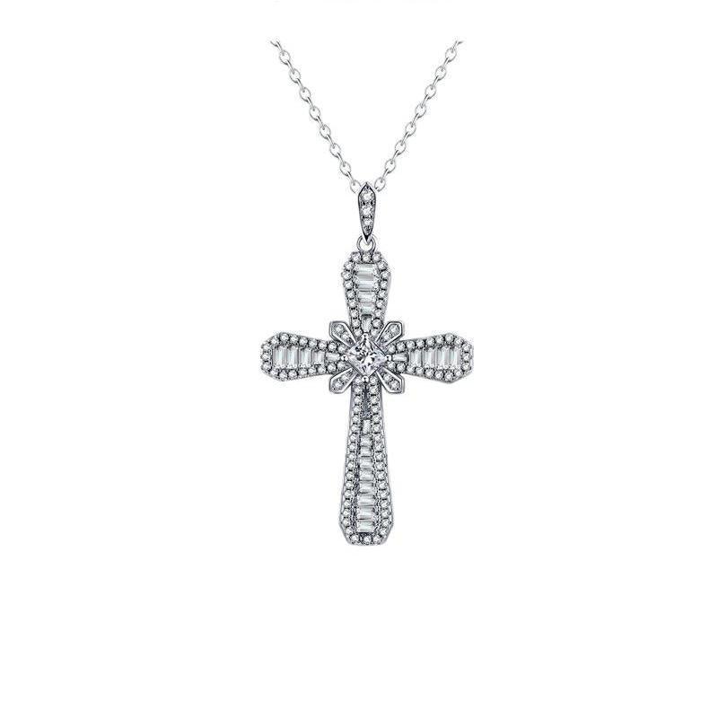 Sterling Silver Crushed Ice Cross Necklace