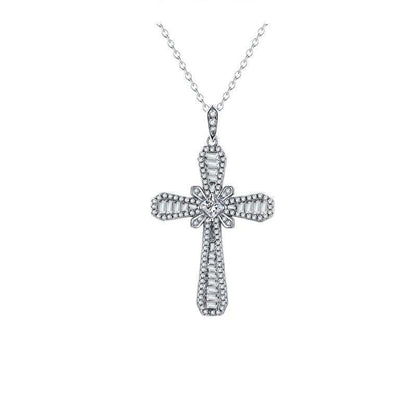 Sterling Silver Crushed Ice Cross Necklace