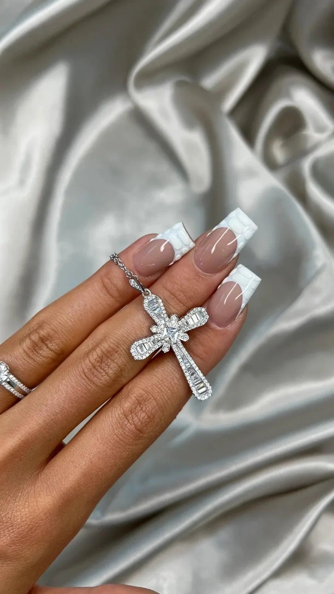 Sterling Silver Crushed Ice Cross Necklace