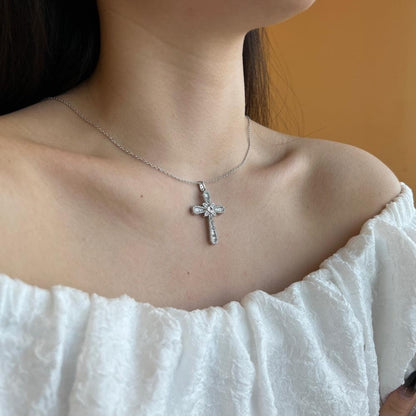 Sterling Silver Crushed Ice Cross Necklace