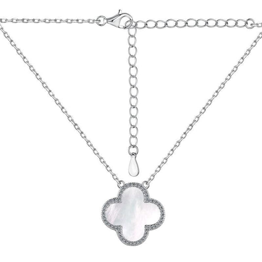 Sterling Silver Diamond Mother Of Peal Clover Necklace