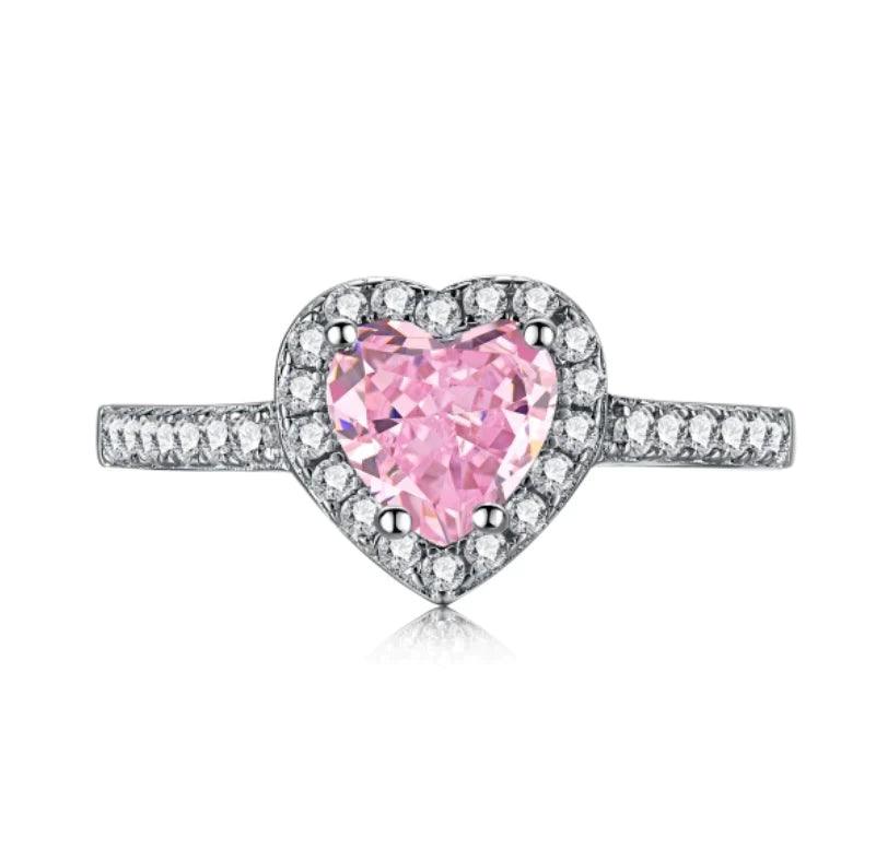 Sterling Silver Lab-Created Pink & White Sapphire Heart Ring