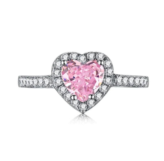 Sterling Silver Lab-Created Pink & White Sapphire Heart Ring