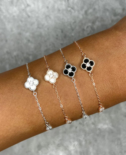 STERLING SILVER WHITE CLOVER BRACELET