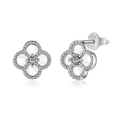 STERLING SILVER WHITE MOTHER OF PEARL CLOVER EARRINGS