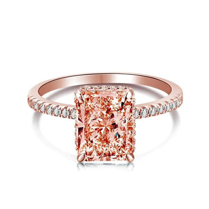 Stunning Rose Gold Radiant Cut Champagne Engagement Ring For Women