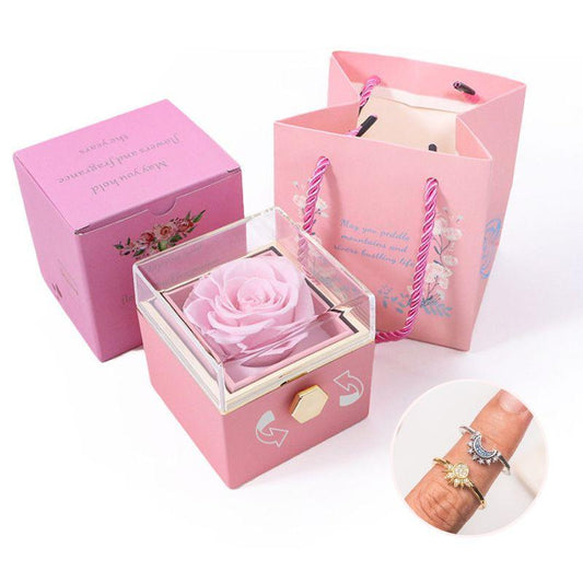 Sun And Moon Ring Set With Eternal Rose Box