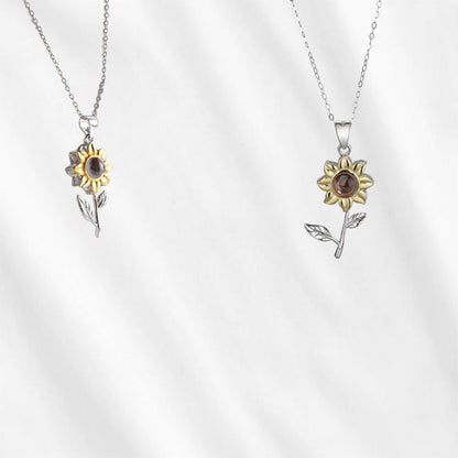 Sunflower Necklace with Picture Inside Sterling Silver