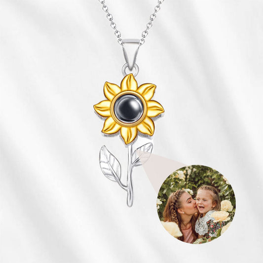 Sunflower Necklace with Picture Inside Sterling Silver