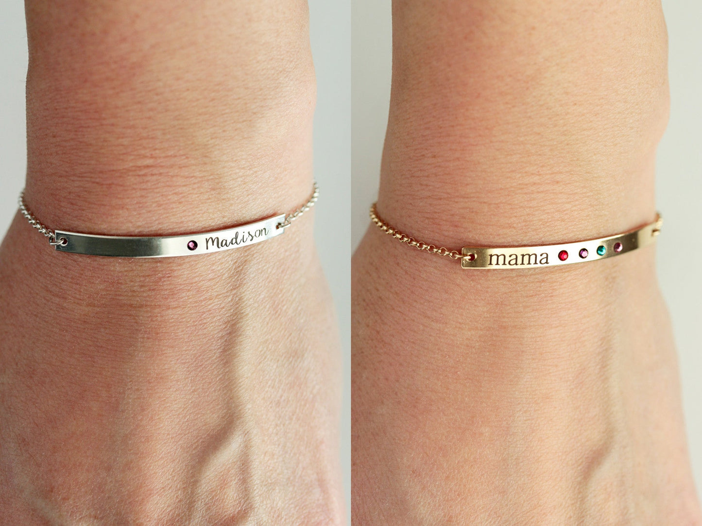 Engraved Birthstone Bracelet: Thin Bar