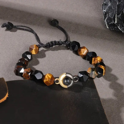 Tiger Eye Stone Beaded Projection Photo Bracelet with Picture Inside