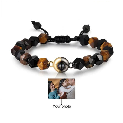 Tiger Eye Stone Beaded Projection Photo Bracelet with Picture Inside