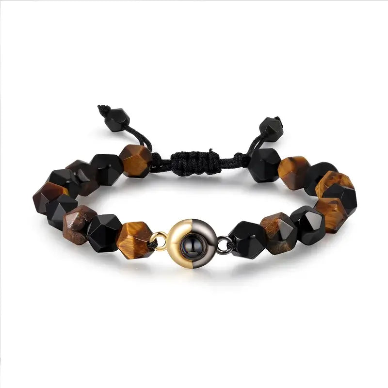 Tiger Eye Stone Beaded Projection Photo Bracelet with Picture Inside