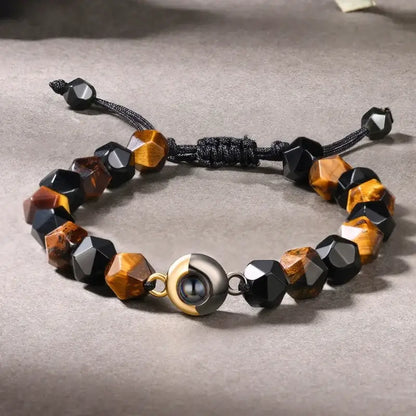 Tiger Eye Stone Beaded Projection Photo Bracelet with Picture Inside