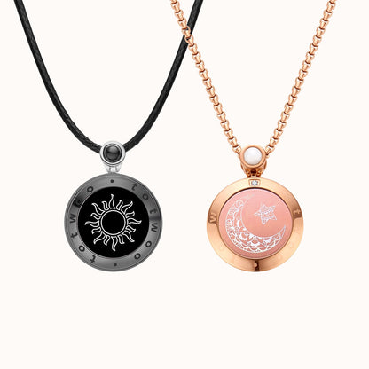 Sun & Moon Touch Necklaces with Agate (Black Sun+Rose Gold Moon)