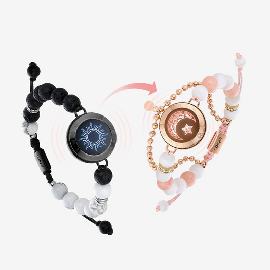 Sun & Moon Touch Bracelets with Phantasmal Beads (Black+Rose Gold)