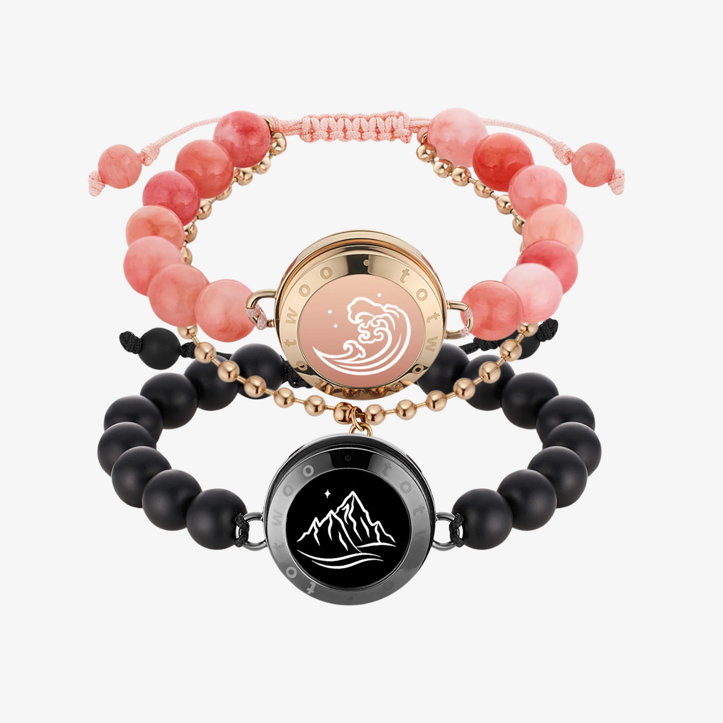 Mountain & Sea Touch Bracelets with Beaded Black Agate and Pink Persian Jade