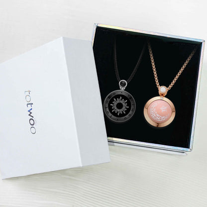 Sun & Moon Touch Necklaces with Agate (Black Sun+Rose Gold Moon)