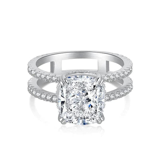 Unique Design Cushion Cut Cubic Zirconia Engagement Ring In Sterling Silver