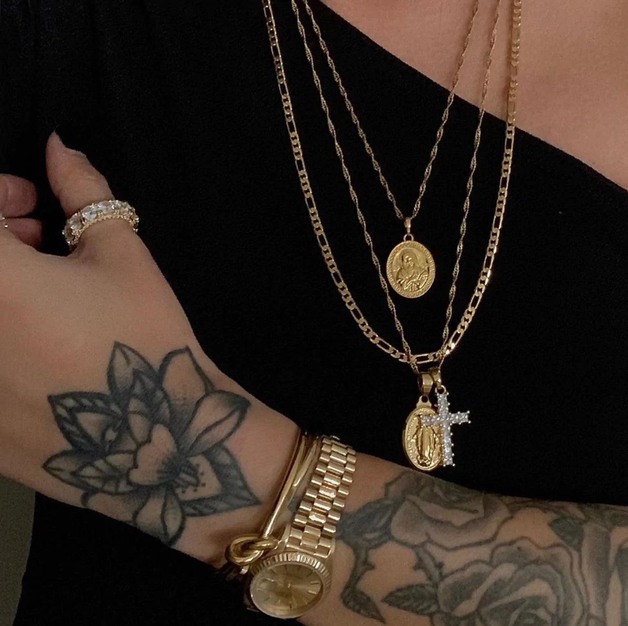 Virgin Mary And Cross Necklace