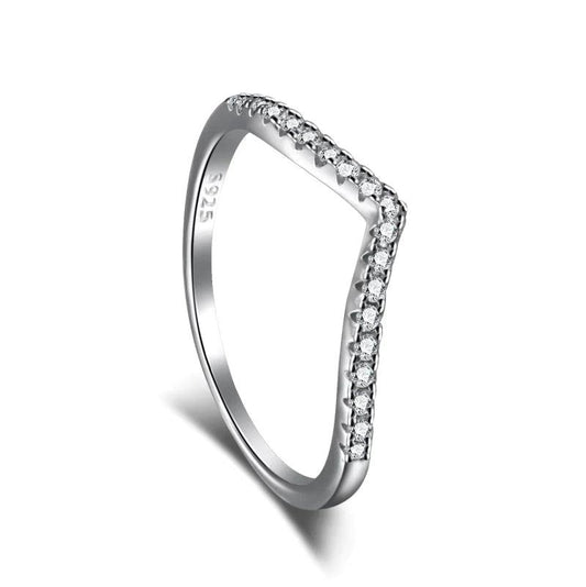 Wishbone CZ Curved Half Eternity Ring in Sterling Silver